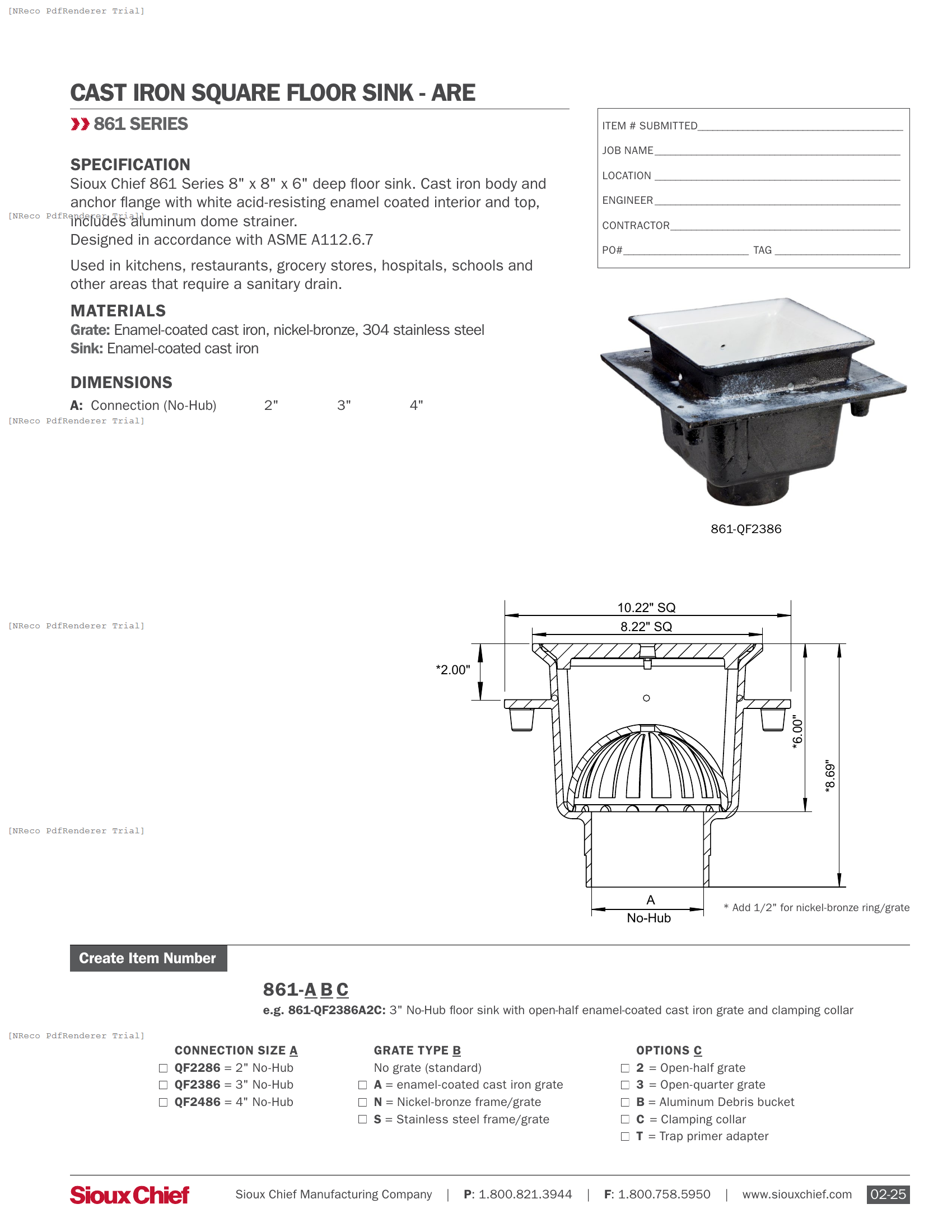 861-QF SERIES - 8X8X6 FLOOR SINK - SPEC SHEET.PDF Specification Document